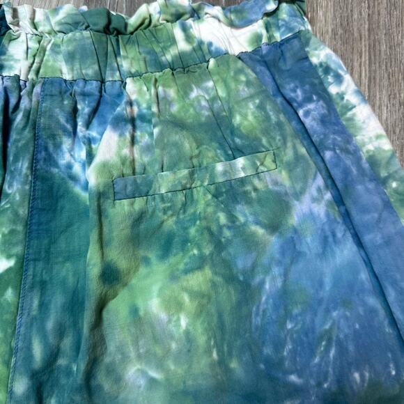 FRNCH Blue Green Tie Dye Paperbag Waist Cotton Shorts - Picture 5 of 5